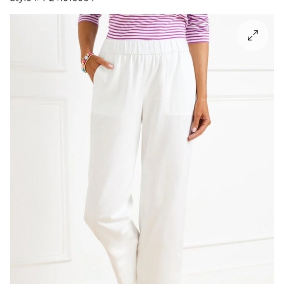 Talbots White Linen Elastic Waist pull on Crop Wide leg Pants Size M Petite - Picture 2 of 7